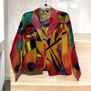 Vtg Dilemma New York O/S Lagenlook Abstract Art to Wear Cotton Painted Jacket